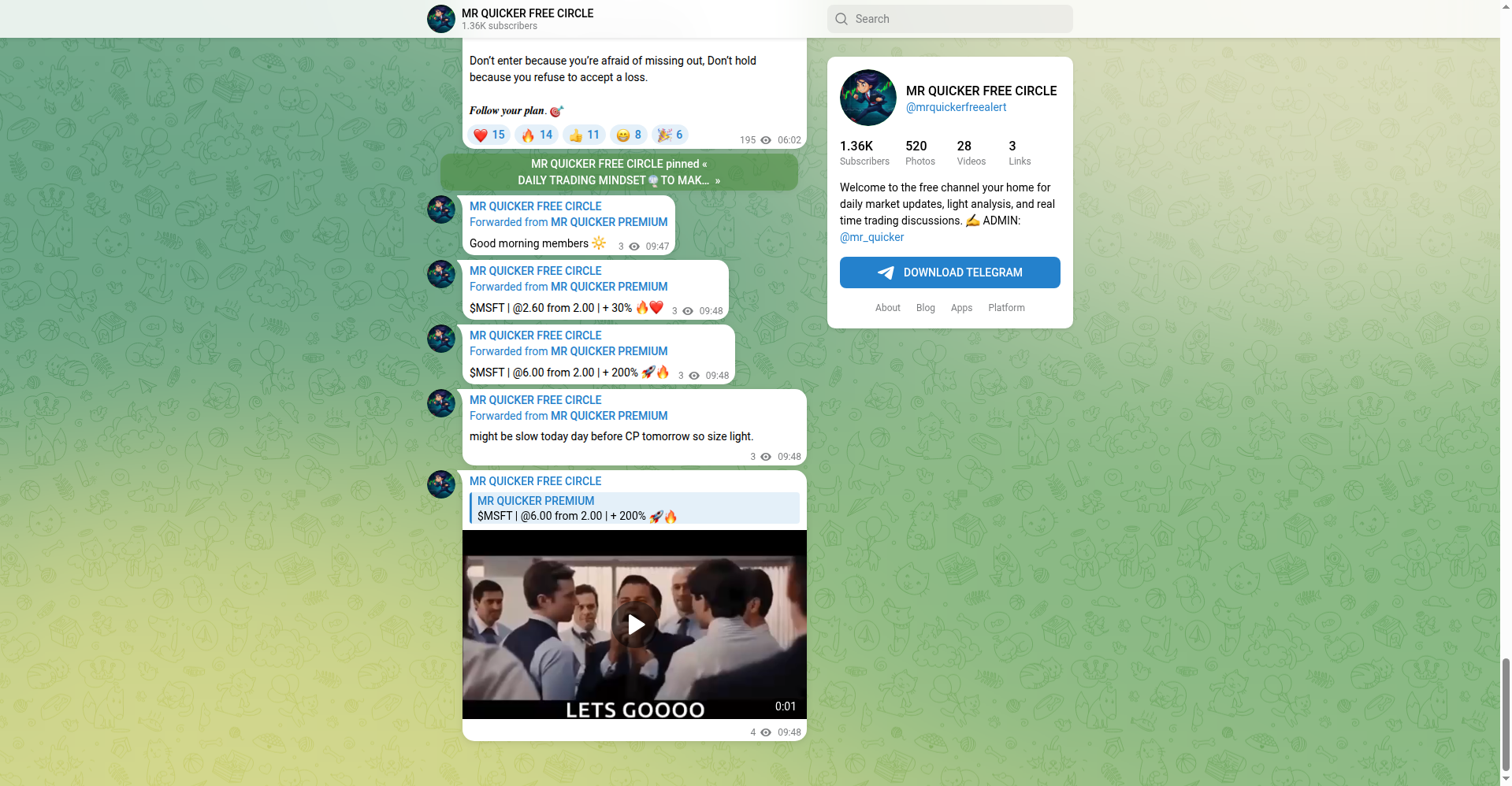 MR QUICKER FREE CIRCLE Telegram channel