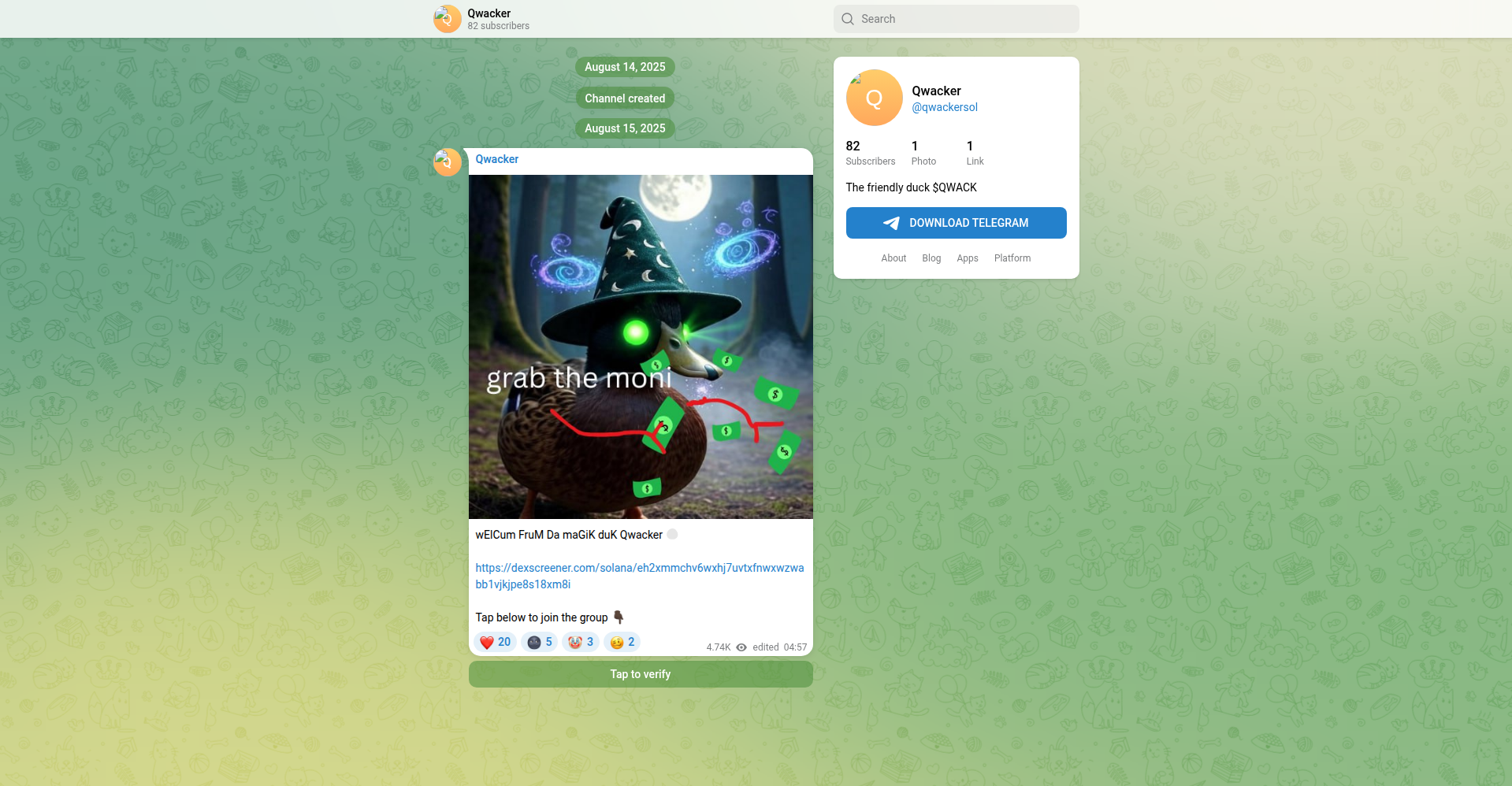 Qwacker memecoin Telegram